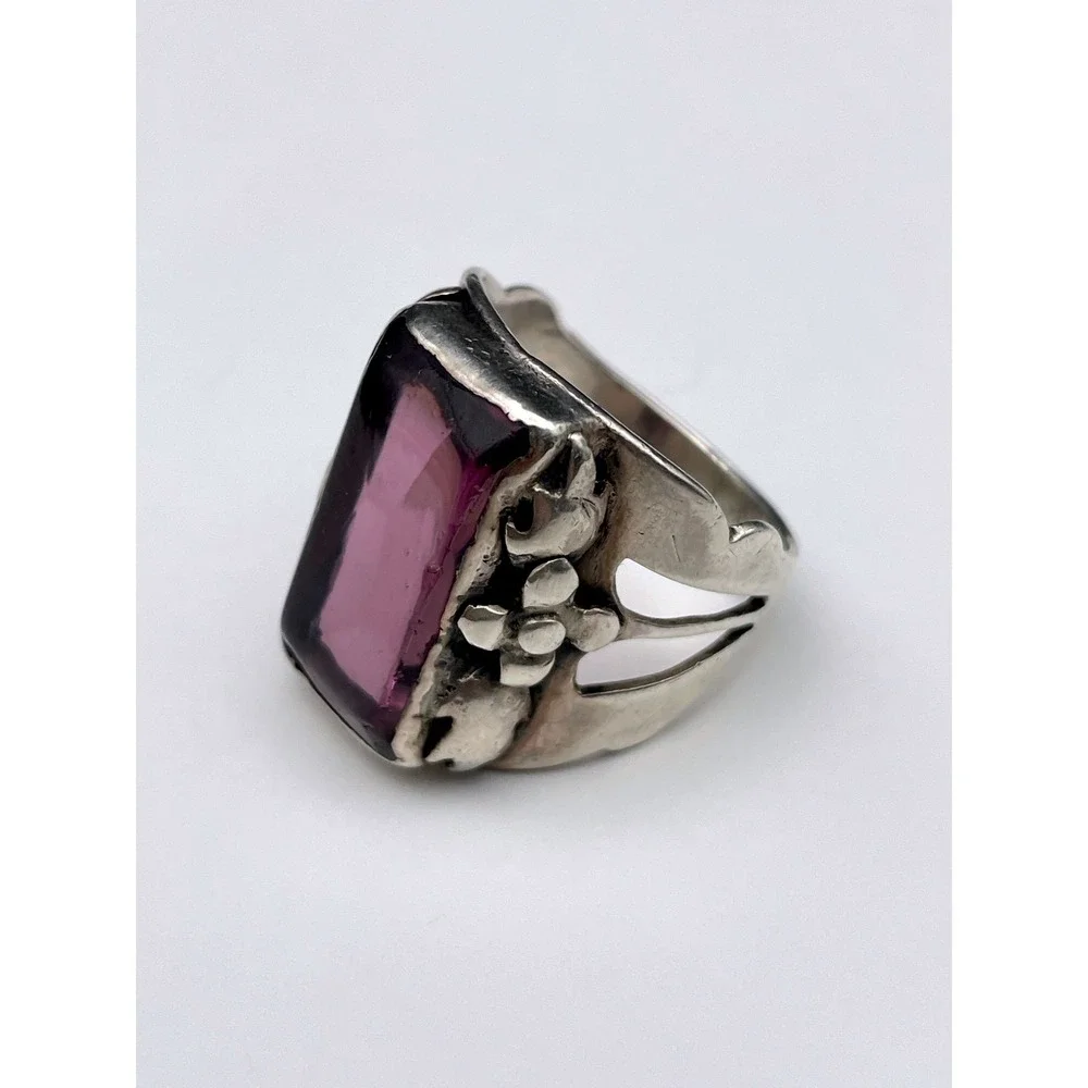 Sterling Silver‎ Purple Stone Floral Ring Large Statement